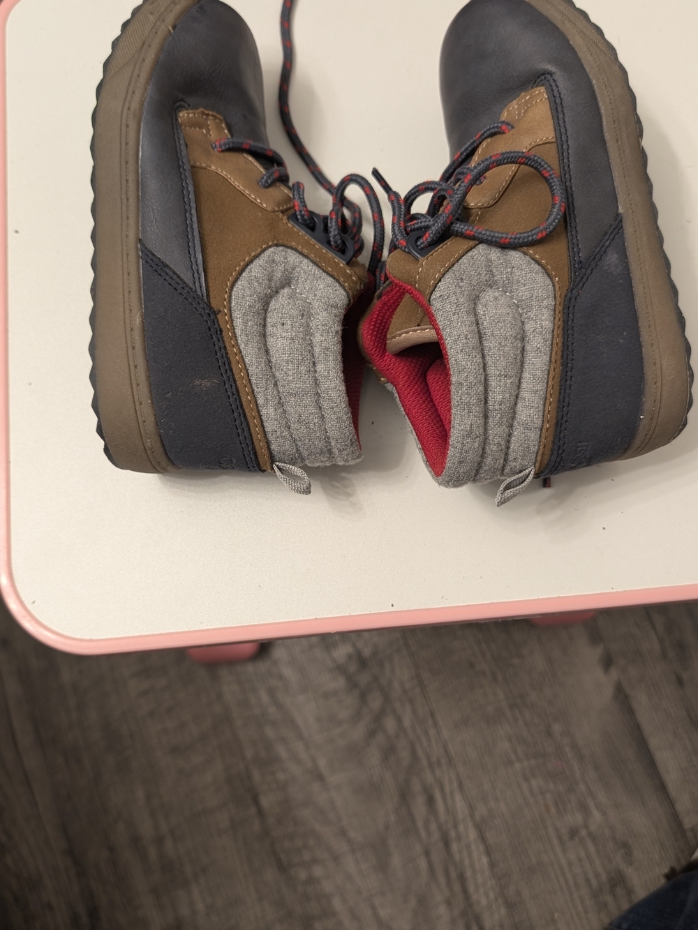 OshKosh B'gosh Navy and Brown Kids High-Top Boots with Red Lining